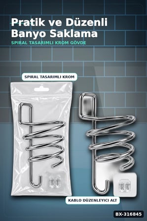 Fön Makinesi Askısı Krom Metal Banyo Fönlük Kendinden Yapışkan Askı Aparatı BX-316845