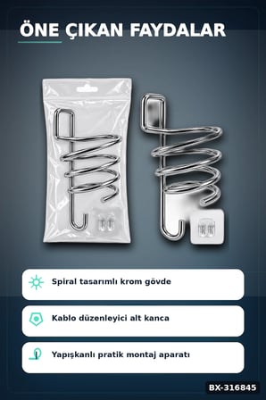 Fön Makinesi Askısı Krom Metal Banyo Fönlük Kendinden Yapışkan Askı Aparatı BX-316845
