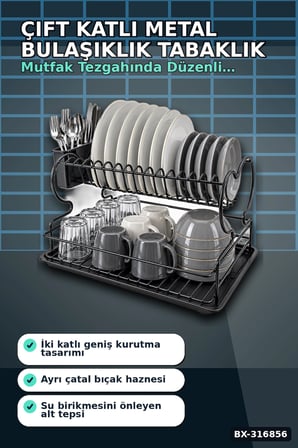 Çift Katlı Bulaşıklık Metal Lux Tabaklık, Mutfak Tezgah Üstü Düzenleyici BX-316856