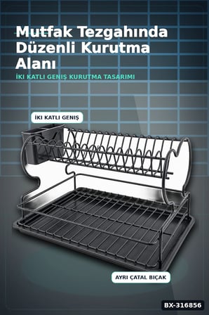 Çift Katlı Bulaşıklık Metal Lux Tabaklık, Mutfak Tezgah Üstü Düzenleyici BX-316856