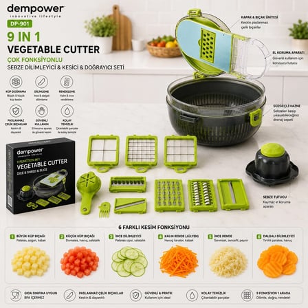 Vegetable Cutter Hazneli 9ın1 Çok Fonksiyonlu Sebze Dilimleyici - Kesici - Doğrayıcı Seti Dp-901 Bx40