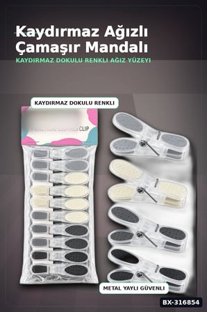 Silikon Ağızlı Şeffaf Plastik Çamaşır Mandalı - Bas Aç Mekanizmalı Renkli Mandal BX-316854