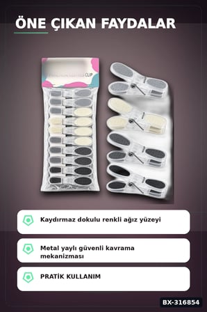 Silikon Ağızlı Şeffaf Plastik Çamaşır Mandalı - Bas Aç Mekanizmalı Renkli Mandal BX-316854