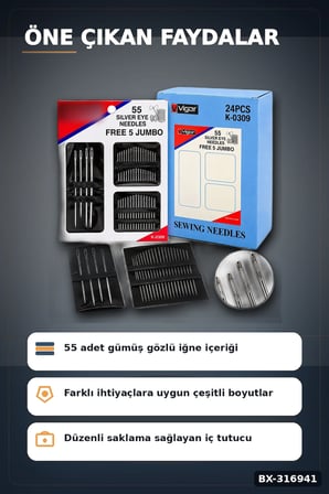 Dikiş İğnesi ve Yorgan İğnesi Seti 55 Parça - 5 Yorgan 50 El Dikiş İğne BX-316941