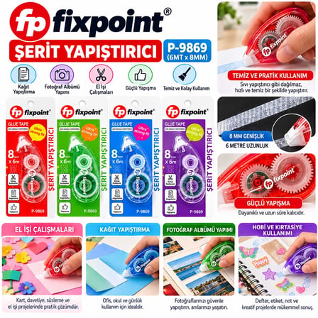 Rulo Şerit Yapıştırıcı Bant 8 mm x 6 m - 24'lü Çoklu Paket, Kırtasiye Ofis Tipi BX-316904