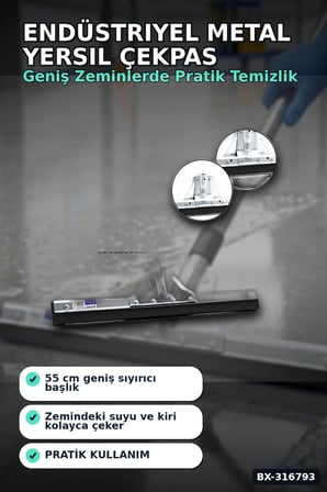 Endüstriyel Metal Yersil Çekpas 55 cm Profesyonel Zemin Temizleyici 12 Adet BX-316793