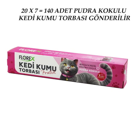 140 Adet Kedi - Evcil Hayvan Kumu Torbası Pratik Pudra Kokulu Büzgülü - Extra Güçlü 82x50cm Bx40