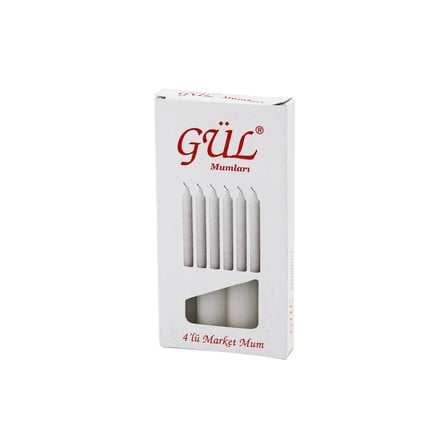 4pcs - İnce Çap=1.6cm - Uzunluk=12cm Beyaz Klasik Market Mum Bx40