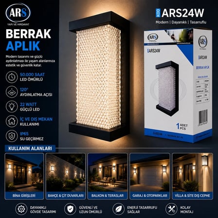 Ip66 50.000 Saat Led Ömrü 22w Berrak Led Aplik Duvar Lambası Ars-348954 Bx40