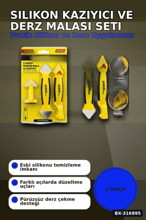 Silikon Kazıyıcı ve Derz Malası El Aleti Seti 3 Parça Tadilat Uygulama BX-316895