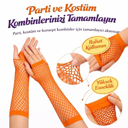 80’ler 90’lar Retro Turuncu File Parmaksız Eldiven 26 Cm Bx40