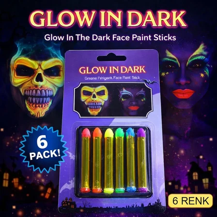 Fosforlu Glow Parti Boyası 6’lı – Karanlıkta Parlayan Yüz Boyası Bx40