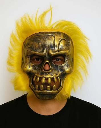Wild Skull - Bakır Kafatası Sarı Saçlı İskelet Maske Bx40