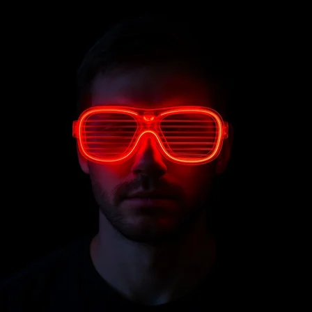Kırmızı Led Işıklı Parti Gözlüğü - Neon Glow Şerit Gözlük 3 Modlu Bx40