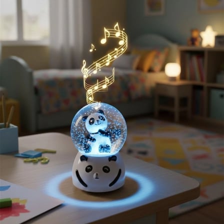 Pilli Işıklı Müzikli Kar Küresi–sevimli Panda Figürlü Eğlenceli Masaüstü Biblo, Led Aydınlatmalı Dek