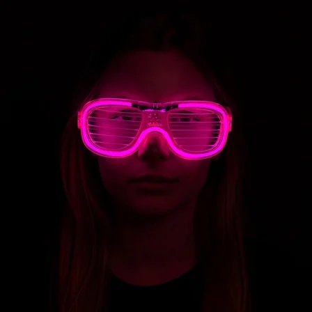 Pembe Led Işıklı Parti Gözlüğü - Neon Glow Şerit Gözlük 3 Modlu Bx40