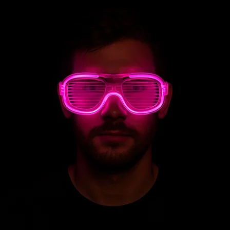 Pembe Led Işıklı Parti Gözlüğü - Neon Glow Şerit Gözlük 3 Modlu Bx40