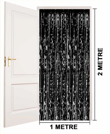 Siyah Renk Ekstra Metalize Parlak Saçaklı Arka Fon Perde İthal A Kalite 1x2 Metre Bx40