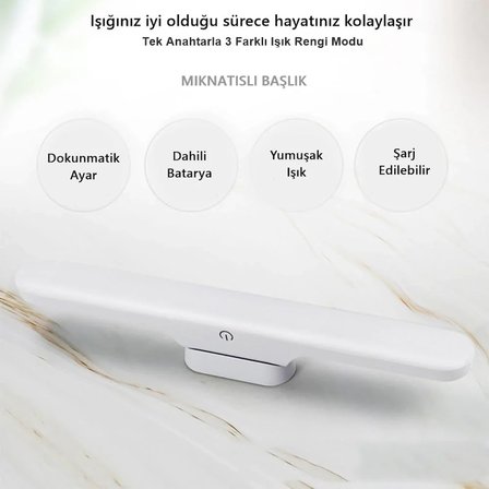 Cabınet Şarjlı Kolay Taşınabilir Mıknatıslı Led Işık Kablosuz Kademeli 3 Renk Aplik Bx40