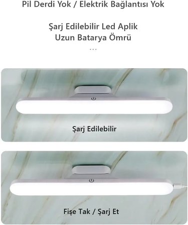 Cabınet Şarjlı Kolay Taşınabilir Mıknatıslı Led Işık Kablosuz Kademeli 3 Renk Aplik Bx40