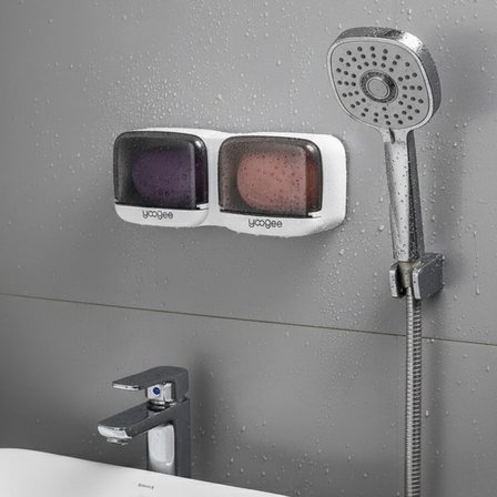 Duvara Monte İkili Kapaklı Plastik Katı Sabunluk Organizer – Banyo &amp;amp; Mutfak İçin Yapışkanlı Sabun Kutusu ve Düzenleyici ()