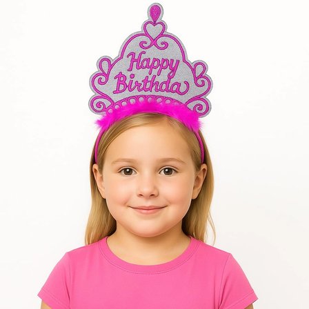 Pembe Happy Birthday Prenses Tacı – Doğum Günü Taç Aksesuarı Bx40