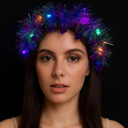 Kalp Püsküllü Gece Parıltısı 3 Modlu Led&amp;apos;li Işıklı Taç Mor Renk Bx40
