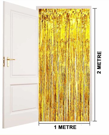 Altın Gold Renk Ekstra Metalize Parlak Saçaklı Arka Fon Perde İthal A Kalite 1x2 Metre Bx40