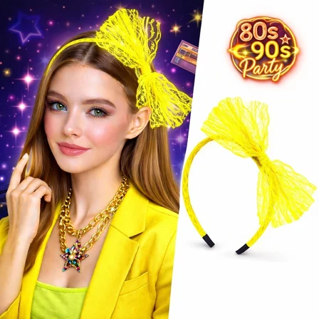 80’ler 90’lar Neon Sarı Dantel Taç Fiyonklu Bx40