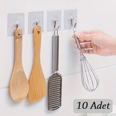 10 Adet Kendinden Yapışkanlı Şeffaf Askı Bx40