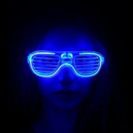 Mavi Led Işıklı Parti Gözlüğü - Neon Glow Şerit Gözlük 3 Modlu Bx40