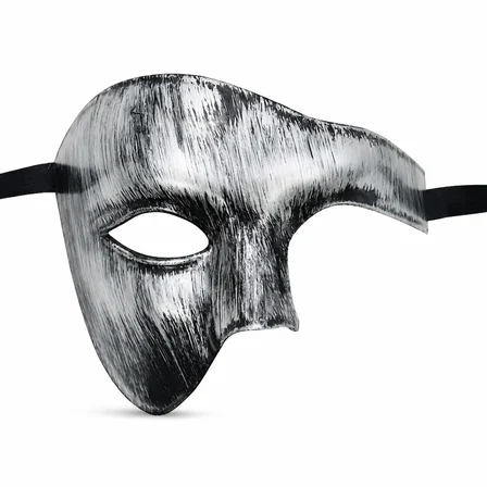 Antik Eskitme Gümüş Erkek Yarım Maske - Phantom &amp;amp;amp; Balo Maskesi Bx40