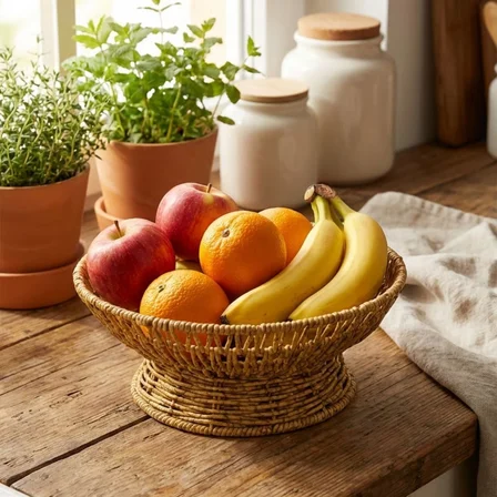 cm Plastik Rattan Servis Çanağı – Doğal Hasır Görünümlü Dekoratif Meyve, Ekmek ve Sunum Kasesi ()