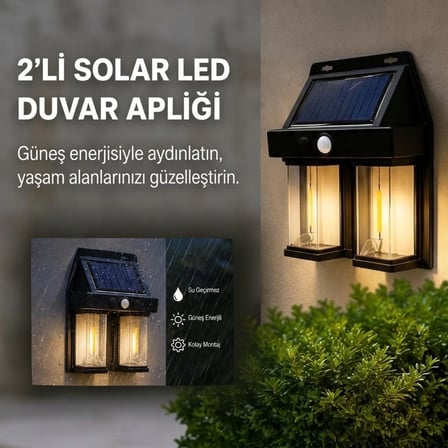 2&amp;#39;li Solar Güneş Enerjili Led Duvar Apliği, Hareket Sensörlü, Şarjlı, Kablosuz Dış Mekân Bahçe Ve Kapı Lambası Bx40