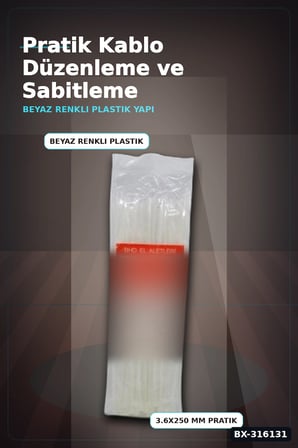 Kablo Bağı Plastik Cırt Kelepçe Beyaz 3.6x250 mm Düzenleyici Paket 100 Adet BX-316131