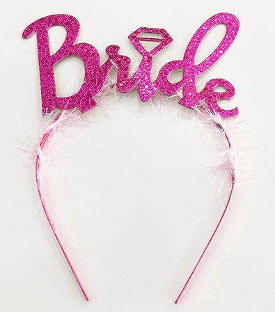 Fuşya Renk Bekarlığa Veda İtalik Yazı Alyanslı Bride Taç Bx40