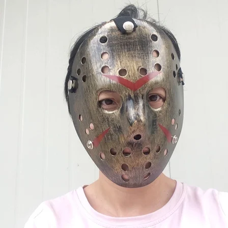 Bakır Renk Kırmızı Çizgili Tam Yüz Hokey Jason Maskesi Hannibal Maskesi Bx40