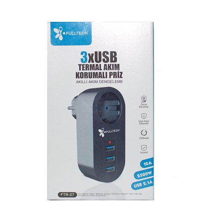Akım Korumalı Tekli Priz - Akıllı Akım Dengeleme - 3xusb - Isıya Karşı Dayanıklı Bx40