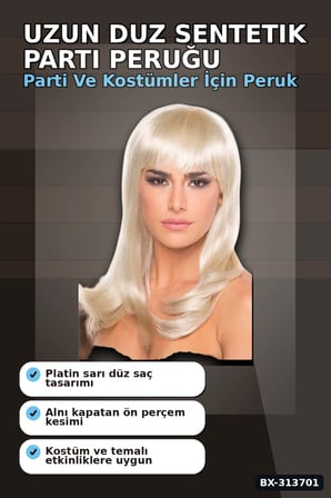 Uzun Duz Sentetik Parti Peruğu 60 cm - Yetiskin Kostum Aksesuari Tekli BX-313701