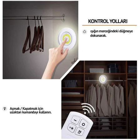 Uzaktan Kumandalı Yapışkanlı Led Spot Lamba ()