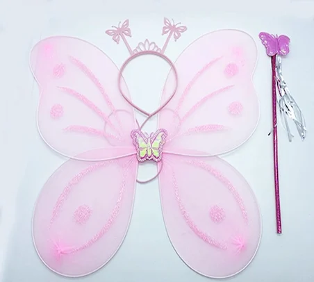 Toz Pembe Renk Kelebek Kanadı Tacı Ve Sopası 50x37 Cm Bx40