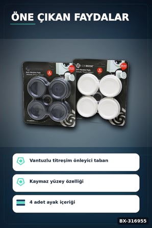 Çamaşır Makinesi Titreşim Önleyici Ayak Seti Küçük Beyaz 4 Parça Gereç BX-316955