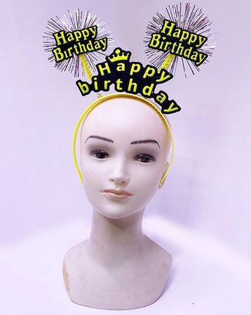 Happy Birthday Püsküllü Neon Sarı Renk Doğum Günü Tacı 22x19 Cm Bx40