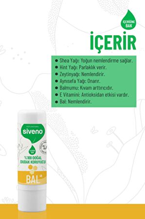 Siveno %100 Doğal Dudak Koruyucu Bal Bitkisel Lip Balm Dudak Kremi Nemlendirici Parlatıcı Onarıcı 6 gr