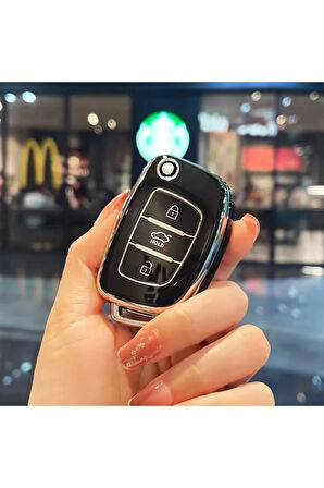 Hyundai Tuscon Sustalı Anahtar Kılıfı Siyah-Silver