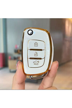 Hyundai Tuscon Sustalı Anahtar Kılıfı Beyaz-Gold