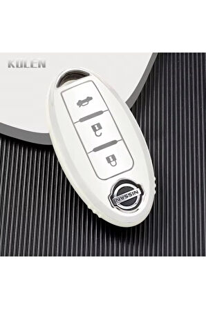 Nissan Juke Sustasız Anahtar Kılıfı Beyaz-Silver