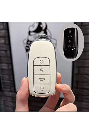 Chery Omoda 5/Pro 8 Pro/Max 7 Pro Avangarde Beyaz-Silver Anahtar Kılıfı