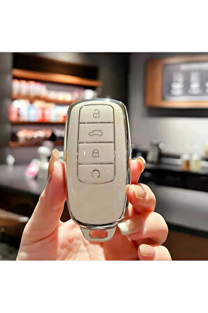 Chery Omoda 5 Beyaz-Silver Anahtar Kılıfı