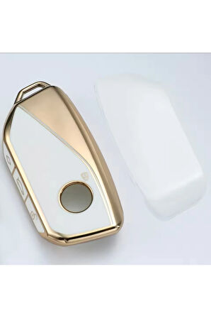 BMW 7 Serisi I7 G70 Anahtar Kılıfı Beyaz-Gold 2022-2025